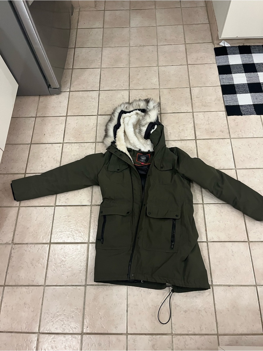 Vince Camuto Olive Green Utility Parka with Faux Fur Hood